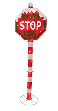 22X14, XL0696, LED LIGHTED MESH SANTA STOP HERE POLE (150cm)