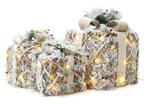 25X44, XL1072, LED FLOCKED SNOW PRESENTS SET 3