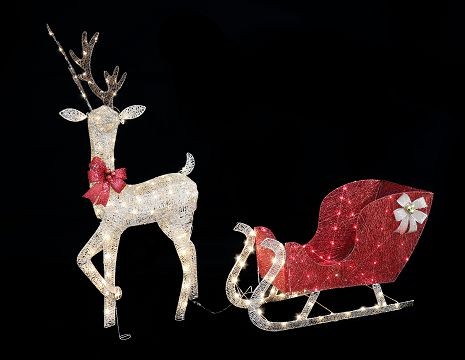 23X7, XL1096, LED GLITTER THREAD REINDEER SLEIGH
