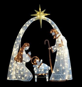23X15, XL1097, LED GLITTER NATIVITY SCENE SET TWINKLE