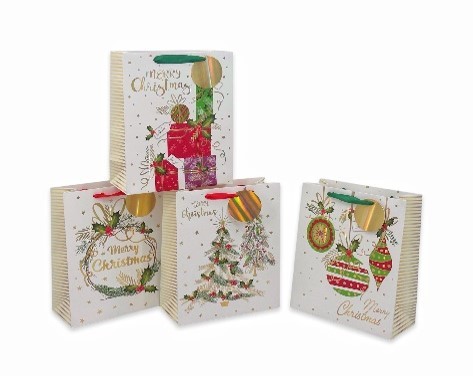 23X40, XMS34776, ACCENTS OF TRADITIONAL GIFT BAG MED 23X17.7X10CM 4 ASST