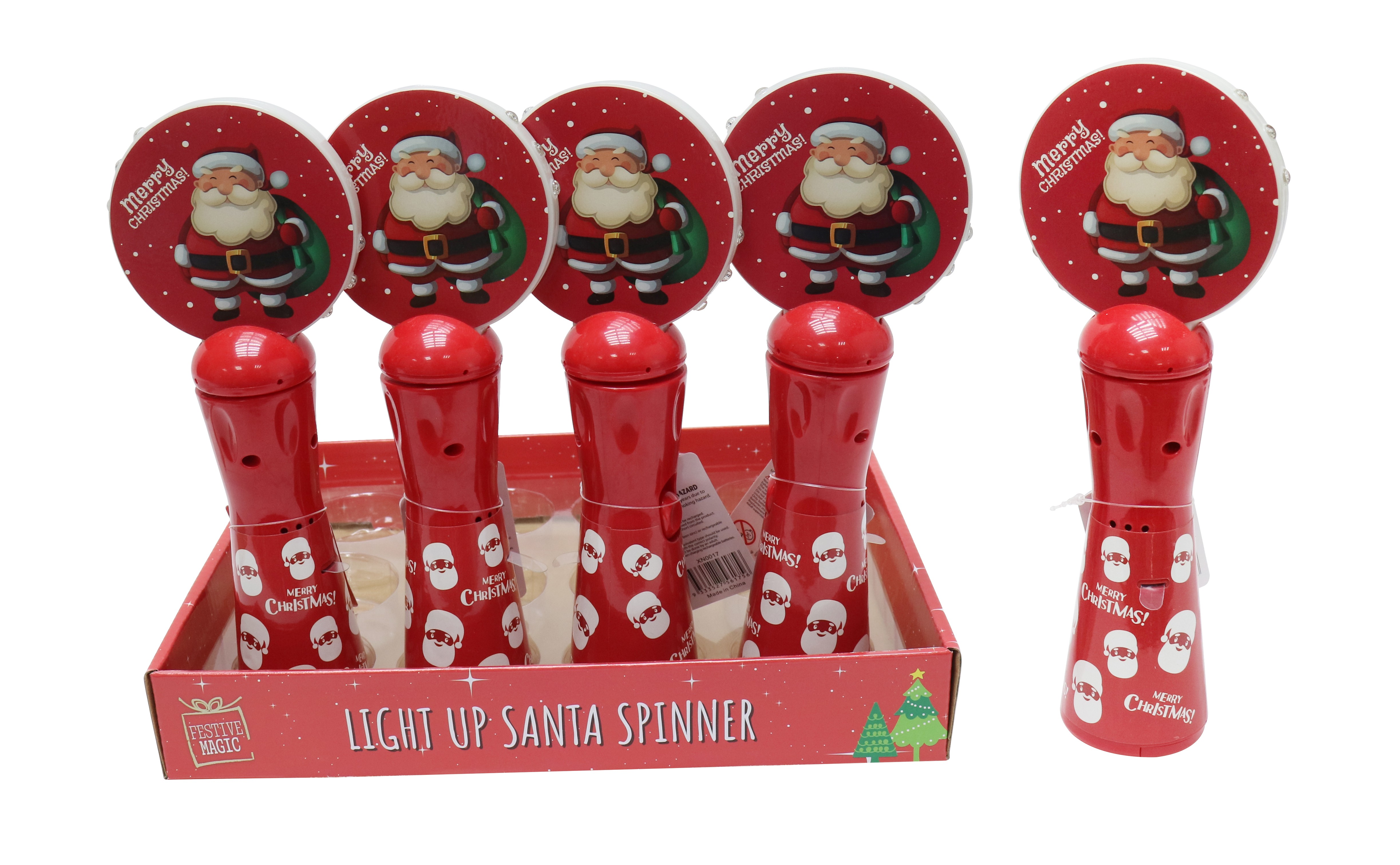 21X8, XN0017. Light Up Spinning Santa Disc Wand SRT