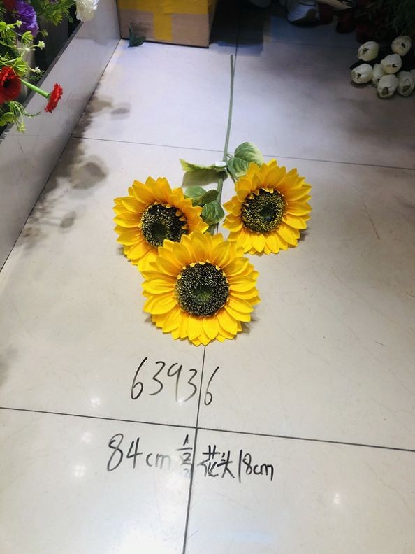 B2M, 63936, artificial sun flower 3 heads 84cm D18cm