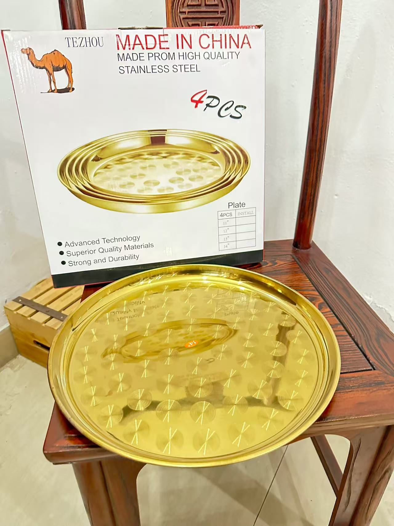 K6L, 70222, Round Tray Gold 14"
