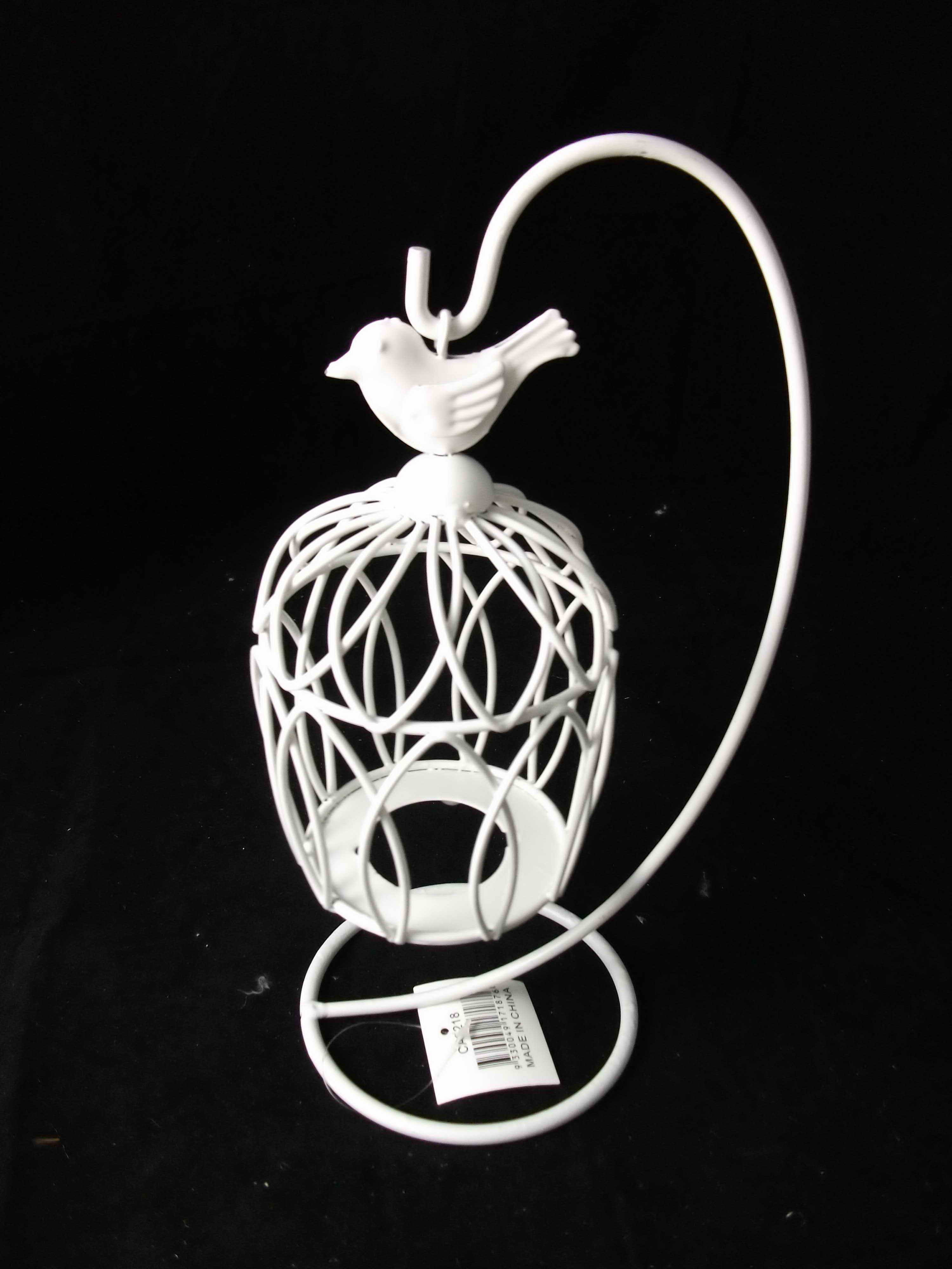 12x28cm WHI MET HANG B/CAGE HLDR W/BIRD 