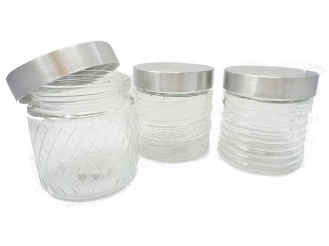 3 ASST GLASS JAR WITH METAL LID