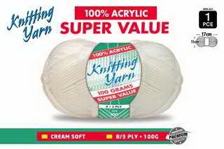 WIN-040, 1pce Knitting Yarn-8 Ply-100g-Cream