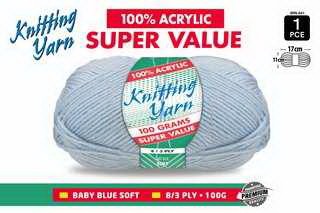 WIN-041, 1pce Knitting Yarn-8 Ply-100g-Baby Blue