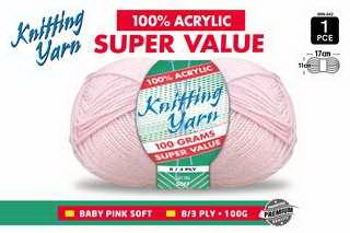 WIN-042, 1pce Knitting Yarn-8 Ply-100g-Baby Pink
