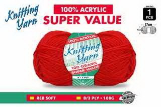 WIN-043, 1pce Knitting Yarn-8 Ply-100g-Red