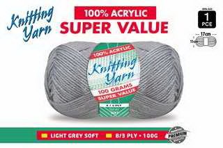 WIN-045, 1pce Knitting Yarn-8 Ply-100g-Light Grey