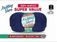 WIN-046, 1pce Knitting Yarn-8 Ply-100g-Navy Blue
