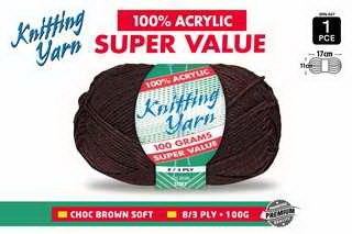 WIN-047, 1pce Knitting Yarn-8 Ply-100g-Choc Brown