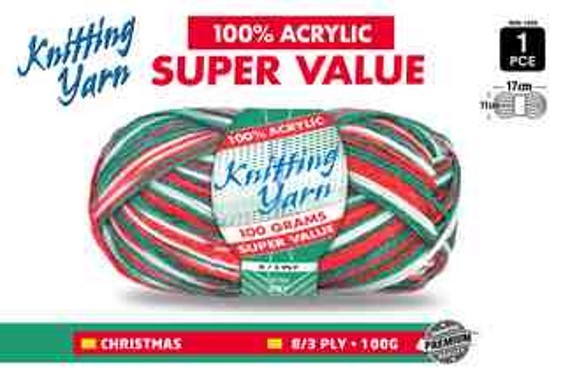 WIN-1009, 1pce Knitting Yarn-8 Ply-100g- Christmas