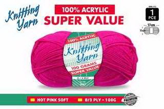 WIN-112, 1pce Knitting Yarn-8 Ply-100g-Hot Pink