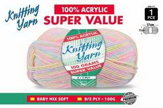 WIN-117, 1pce Knitting Yarn-8 Ply-100g- Baby Mix
