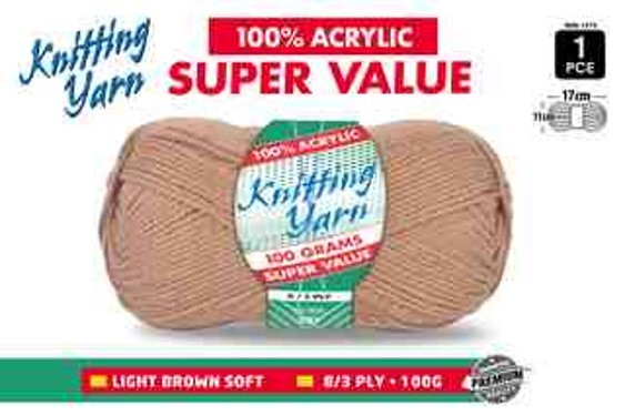 WIN-1275. 1pce Knitting Yarn-8 Ply-100g- Light Bro