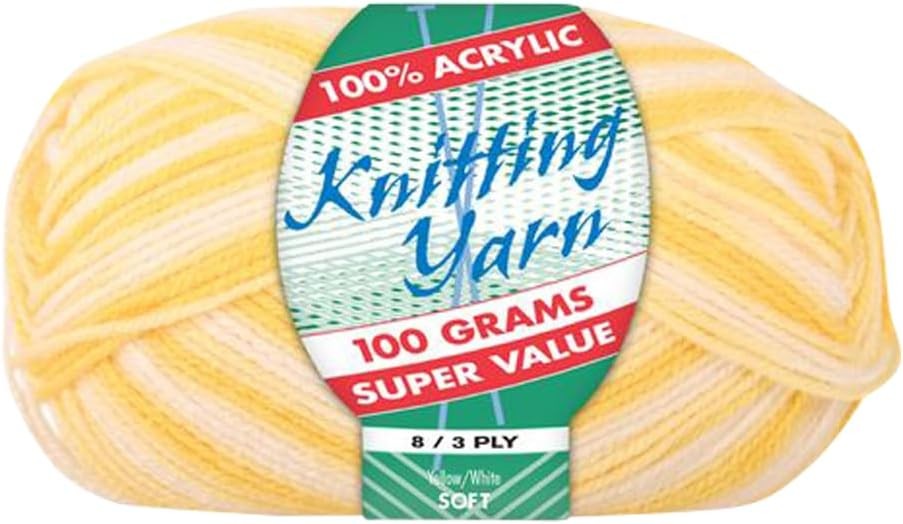 WIN-1979, WIN-1979, Yatsal 100% Acrylic 8-Ply Knitting Yarn 100 g, Yellow/White