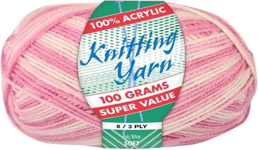WIN-1980, WIN-1980, Yatsal 100% Acrylic 8-Ply Knitting Yarn 100 g, Pink/White
