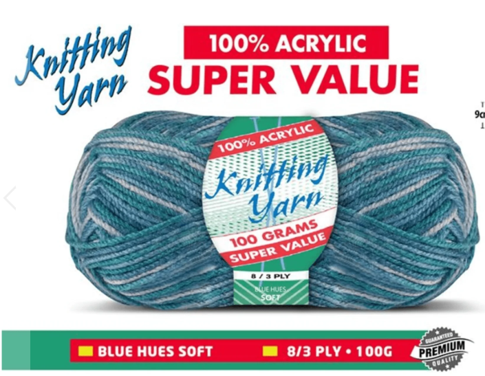 WIN-2230, WIN-2230, Yatsal 100% Acrylic 8-Ply Knitting Yarn 100 g, Blues