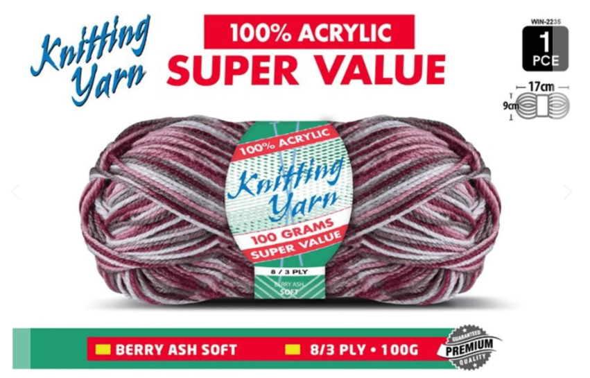 WIN-2235,Yatsal 100% Acrylic 8-Ply Knitting Yarn 100 g, Ash Soft