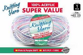 WIN-249, 1Pce Knitting Yarn-8 Ply-100GPink&Purple
