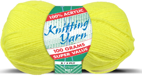 WIN-2695, WIN-2695, Yatsal 100% Acrylic 8-Ply Knitting Yarn 100 g, Hiviz Yellow
