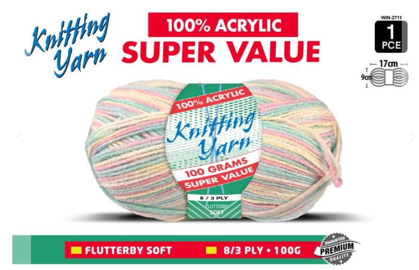 WIN-2711,Yatsal 100% Acrylic 8-Ply Knitting Yarn 100 g, FLUTTERBY