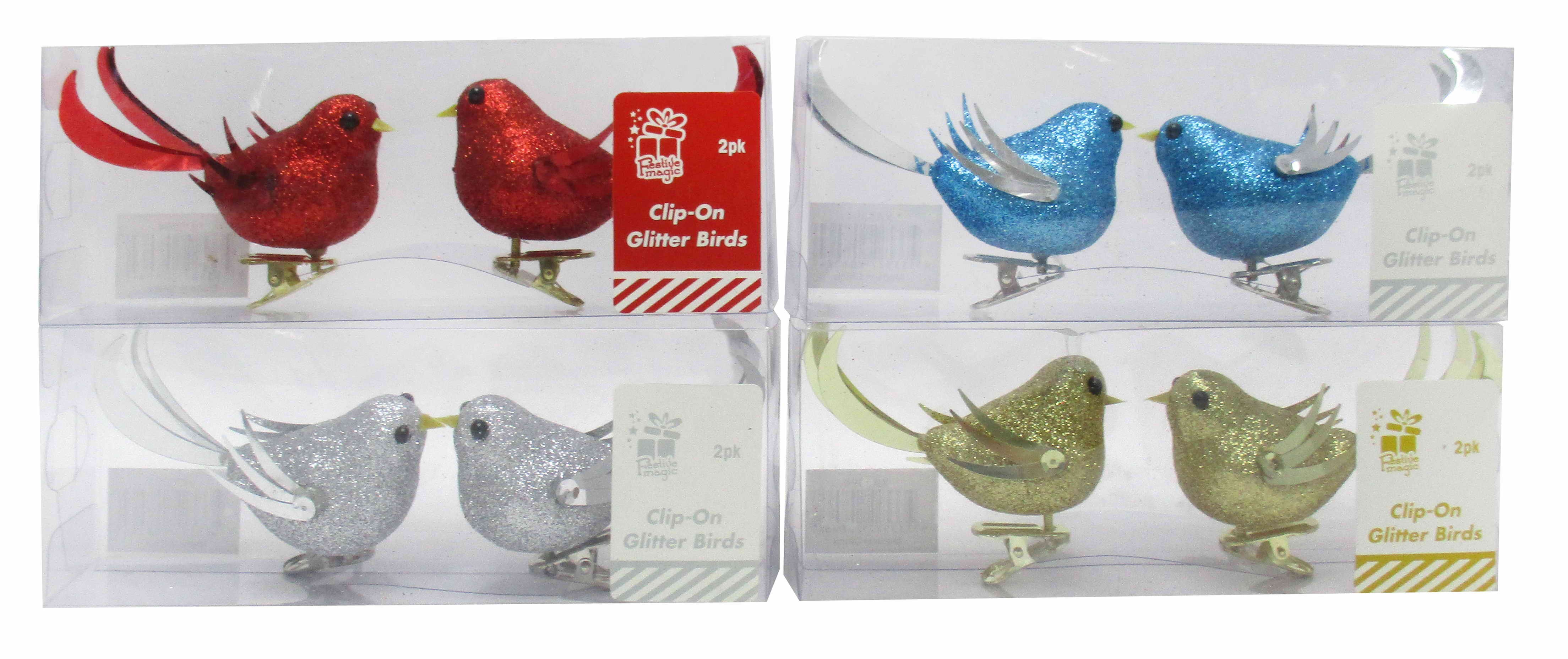  GLITTER CLIP-ON DECO BIRD 2pc 