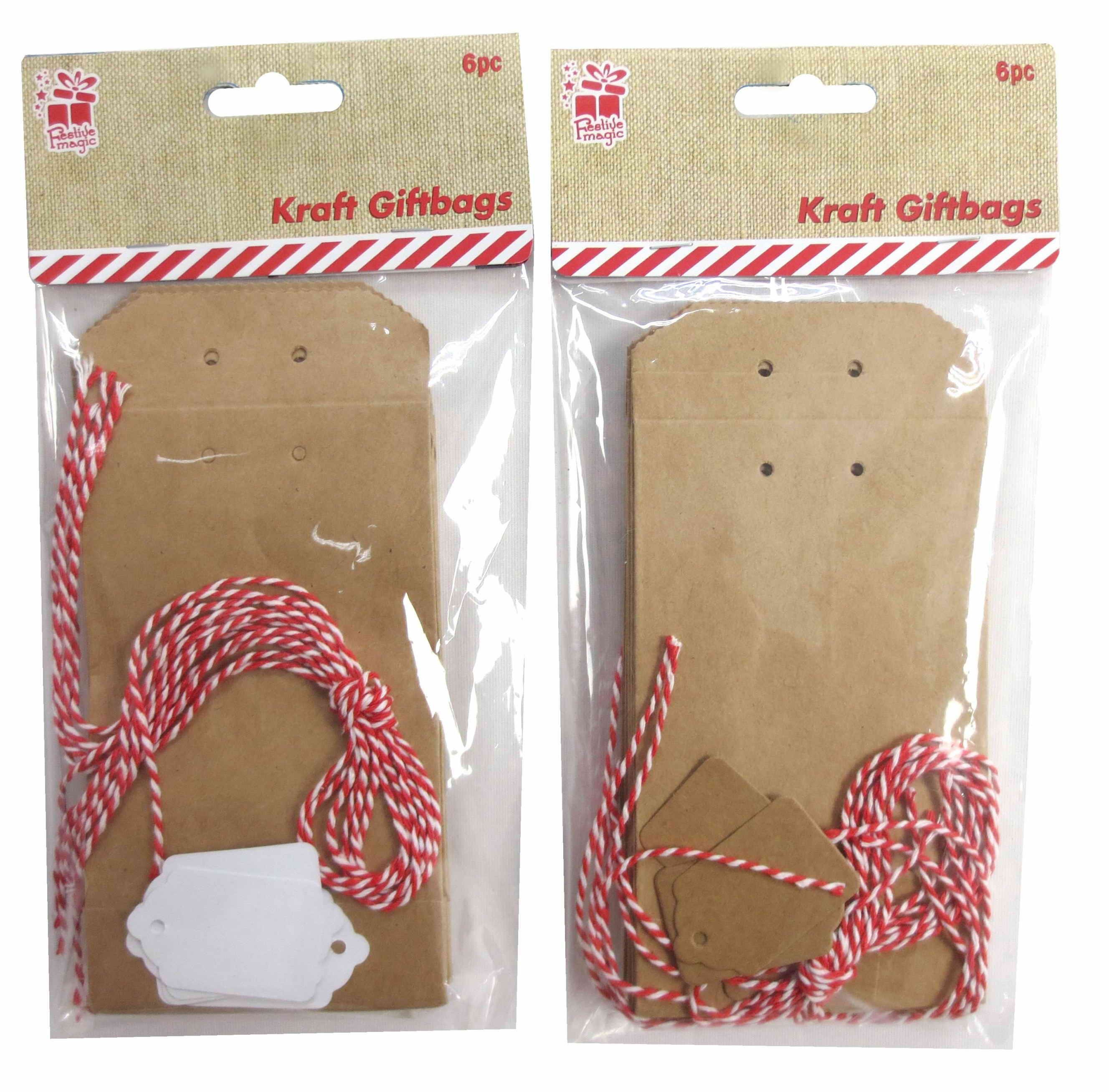  KRAFT PARTY BAG 6PC W/TAGS/STRING 