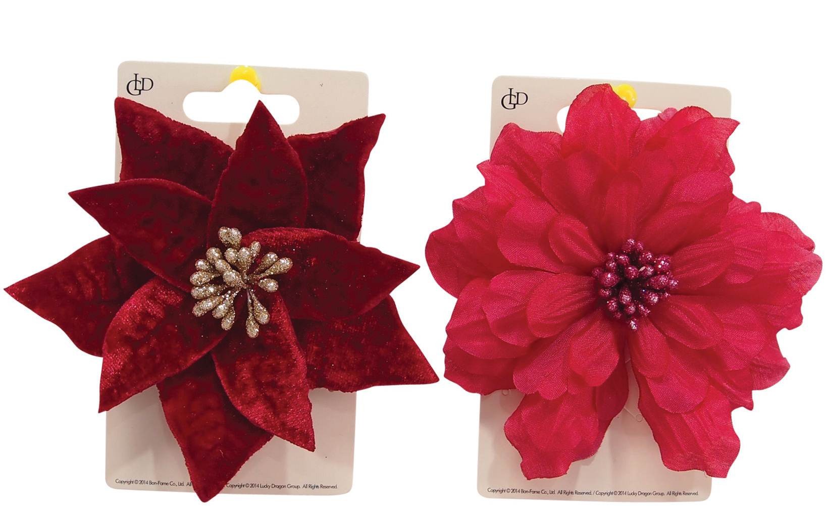 CHRISTMAS FLOWER HAIR CLIP 2ASST