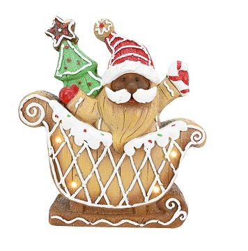 24X11 20, XD3693, CERAMIC ICED GINGER SLEIGH SANTA LED TIMER B/OP