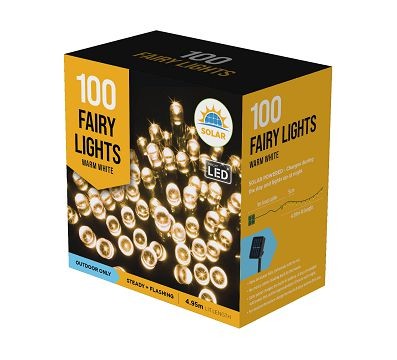 24X38, XL0001WW, SOLAR LED FAIRY LIGHTS 100 WARM