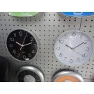 E11M,$7.99,Clock - Quartz Black & White Plain Design, Silver Edge 