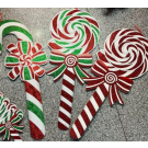 23X23, 67810, Xmas Yard Stake 50cm Candy Cane & Ribbon Tie