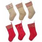  BURLAP STOCKING GLITTER TRIM 6ASST 