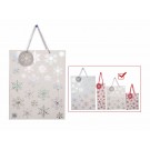  GIFTBAG SNOWFLAKES/STARS FOIL RED/SILVER M 